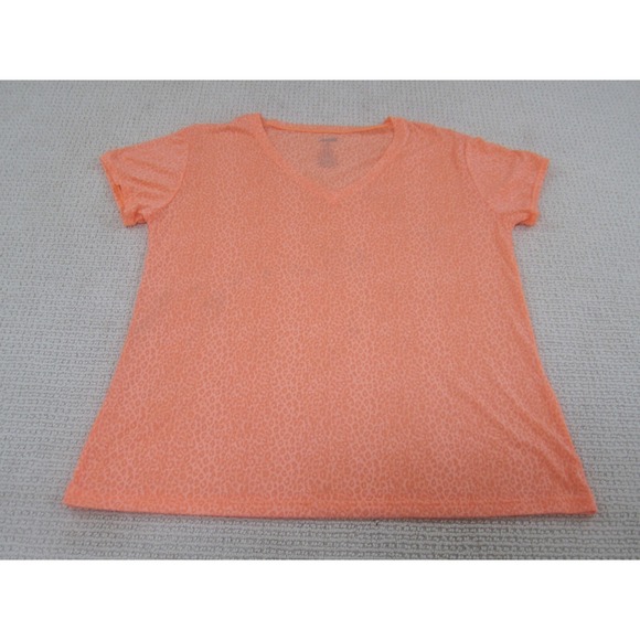 AVIA Shirt Womens‎ 2XL Orange V-Neck Short Sleeve Stretch Cheetah Print - Picture 1 of 8